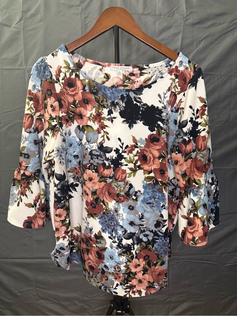 Green Envelope Floral Blouse